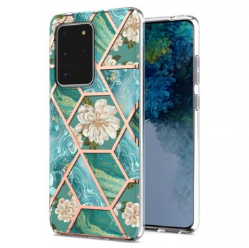 Samsung Galaxy S20 Ultra Flower Pattern Marble Electroplating TPU Case Blue