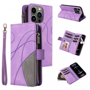 iPhone 12/12 Pro Zipper Wallet Magnetic Stand Case Purple