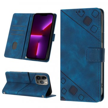 Skin-friendly iPhone 13 Pro Wallet Stand Case with Wrist Strap Blue