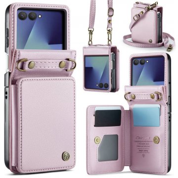 CaseMe Samsung Galaxy Z Flip7 Wallet Case with Card Holder, Crossbody Strap & RFID Blocking Pink