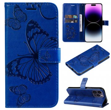 Embossed Butterfly Wallet Kickstand Magnetic Phone Case Blue