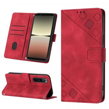 Skin-friendly Sony Xperia 5 IV Wallet Stand Case with Wrist Strap Red