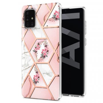 Samsung Galaxy A71 5G Flower Pattern Marble Electroplating TPU Case Pink