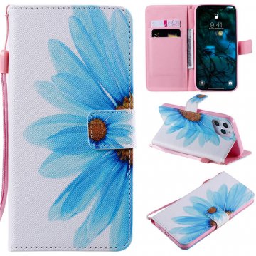 iPhone 12 Pro Max Embossed Blue Sunflower Wallet Magnetic Stand Case