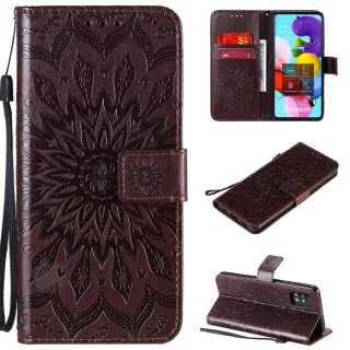 Samsung Galaxy A51 5G Embossed Sunflower Wallet Stand Case Brown