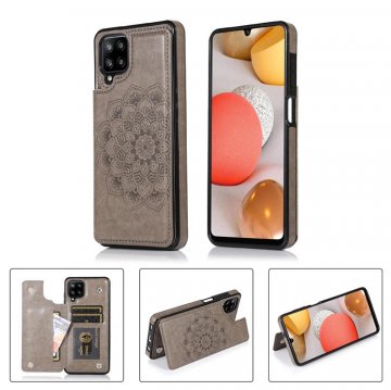 Mandala Embossed Samsung Galaxy A12 5G Case with Card Holder Gray