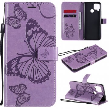 OPPO Realme C15 Embossed Butterfly Wallet Magnetic Stand Case Purple
