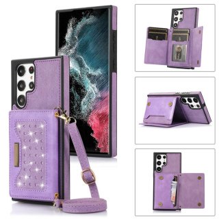 Bling Crossbody Wallet Samsung Galaxy S22 Ultra Case with Strap Purple