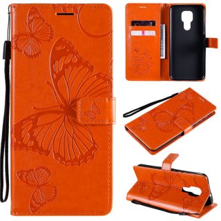 Motorola Moto G9 Play Embossed Butterfly Wallet Magnetic Stand Case Orange