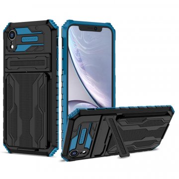 iPhone XR Card Slot Kickstand Drop-proof TPU + PC Case Blue
