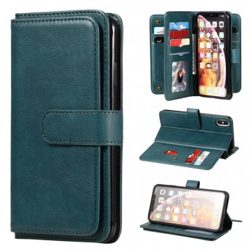 iPhone XS Max Multi-function 10 Card Slots Wallet Leather Case Dark Green