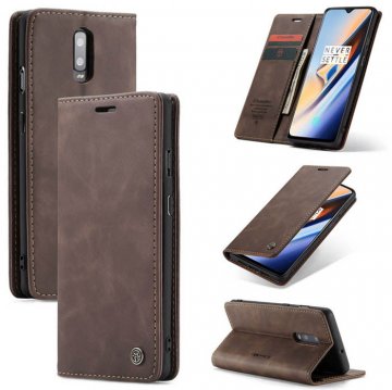 CaseMe OnePlus 7 Wallet Magnetic Kickstand Flip Case Coffee