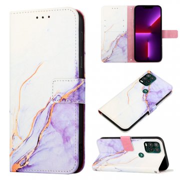 Marble Pattern Moto G Stylus 5G 2021 Wallet Case White Purple