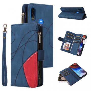 Moto E7 Power Zipper Wallet Magnetic Stand Case Blue