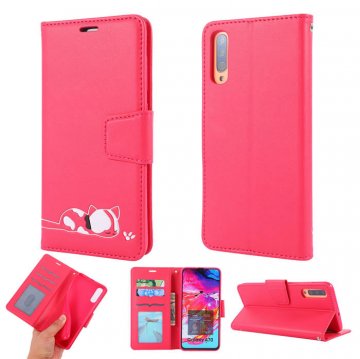 Samsung Galaxy A70 Cat Pattern Wallet Magnetic Stand Case Red