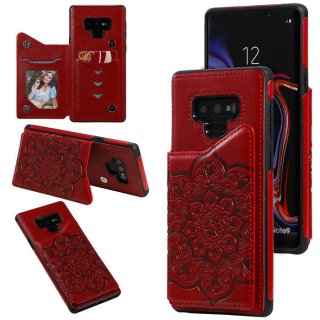 Samsung Galaxy Note 9 Embossed Wallet Magnetic Stand Case Red