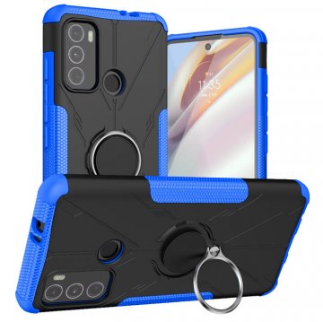 Moto G60 Hybrid Rugged PC + TPU Ring Kickstand Case Blue