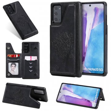Samsung Galaxy Note 20 Luxury Tree and Cat Magnetic Card Slots Stand Cover Black