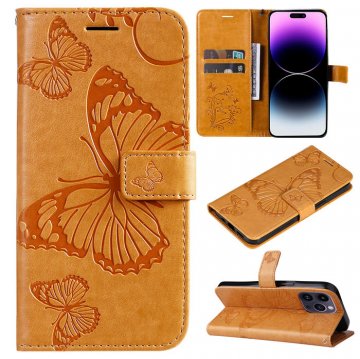 Embossed Butterfly Wallet Kickstand Magnetic Phone Case Yellow