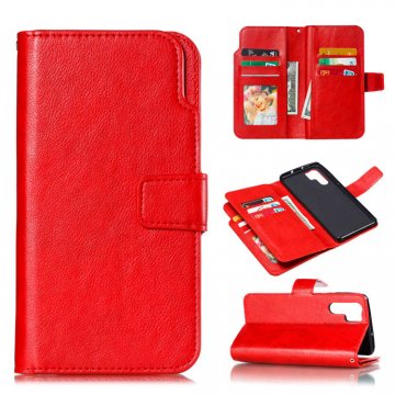 Huawei P30 Pro Wallet 9 Card Slots Crazy Horse Leather Case Red