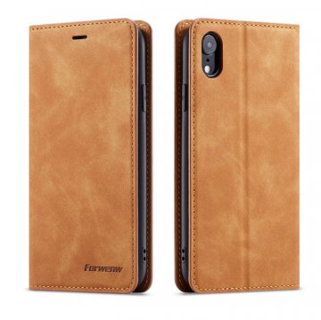 Forwenw iPhone XR Wallet Kickstand Magnetic Case Brown