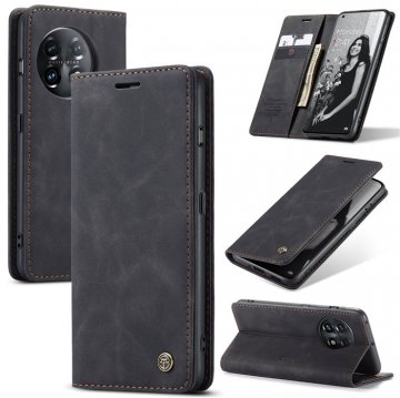 CaseMe OnePlus 11 Wallet Magnetic Retro Suede Leather Case Black