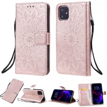 iPhone 11 Embossed Sunflower Wallet Stand Case Rose Gold