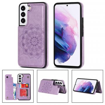 Mandala Embossed Samsung Galaxy S22 Case with Card Holder Purple