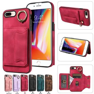For iPhone 7 Plus/8 Plus Card Holder Ring Kickstand Case Red