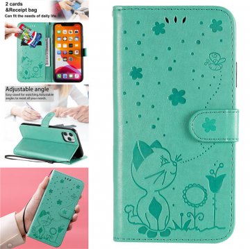 iPhone 11 Pro Max Embossed Cat Bee Wallet Magnetic Stand Case Green