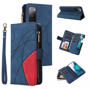 Samsung Galaxy S20 FE Zipper Wallet Magnetic Stand Case Blue