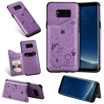 Samsung Galaxy S8 Plus Bee and Cat Card Slots Stand Cover Purple