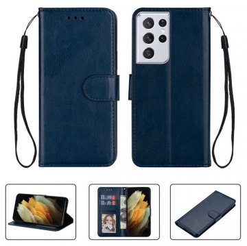 Samsung Galaxy S21/S21 Plus/S21 Ultra Crazy Horse Texture Wallet Case Blue