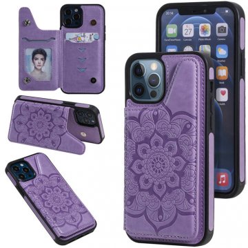 iPhone 12/12 Pro Embossed Wallet Magnetic Stand Case Purple