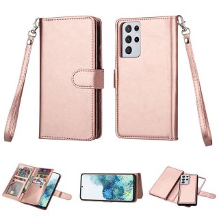 Samsung Galaxy S21/S21 Plus/S21 Ultra Wallet 9 Card Slots Magnetic Detachable Case Rose Gold