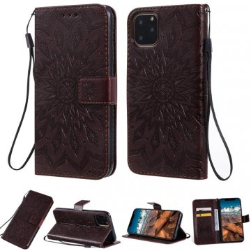 iPhone 11 Pro Max Embossed Sunflower Wallet Stand Case Brown