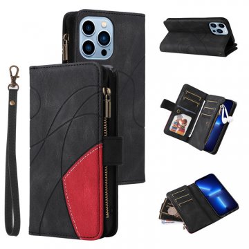 iPhone 13 Pro Max Zipper Wallet Magnetic Stand Case Black