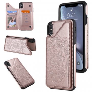 iPhone XS Max Embossed Wallet Magnetic Stand Case Rose Gold