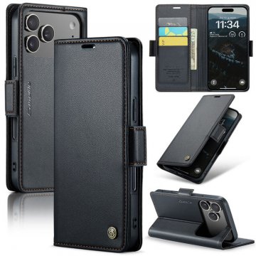 CaseMe iPhone 17 Pro Wallet RFID Blocking Magnetic Buckle Case Black