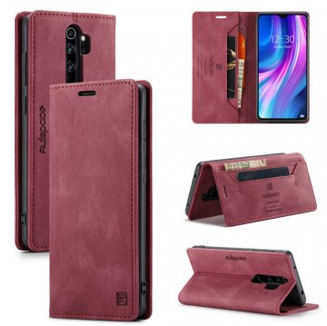 Autspace Xiaomi Redmi Note 8 Pro Wallet Kickstand Magnetic Case Red