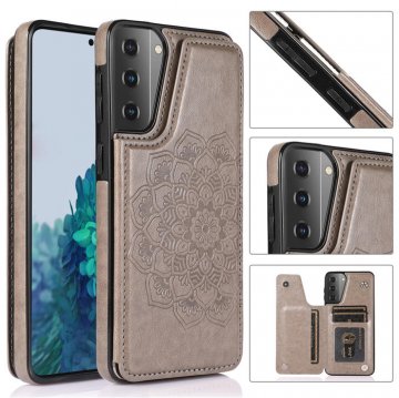 Mandala Embossed Samsung Galaxy S21 Case with Card Holder Gray