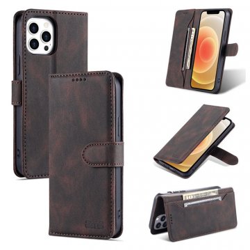AZNS iPhone 12 Pro Max Vintage Wallet Magnetic Kickstand Case Coffee