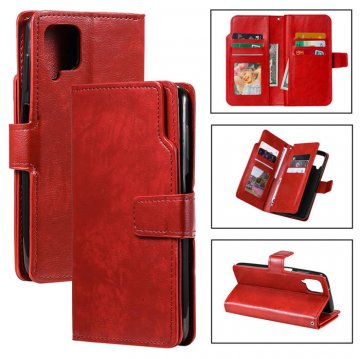 Samsung Galaxy A12 5G Wallet 9 Card Slots Magnetic Case Red