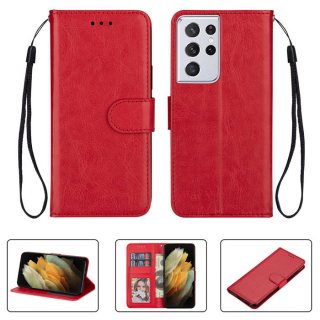 Samsung Galaxy S21/S21 Plus/S21 Ultra Crazy Horse Texture Wallet Case Red