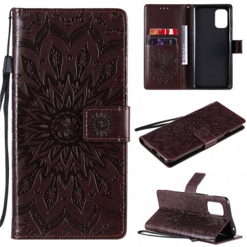 OnePlus 8T Embossed Sunflower Wallet Magnetic Stand Case Brown