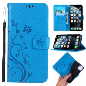 iPhone 11 Pro Butterfly Pattern Wallet Magnetic Stand PU Leather Case Blue