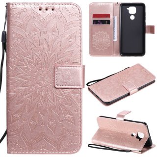 Xiaomi Redmi Note 9/Redmi 10X 4G Embossed Sunflower Wallet Stand Case Rose Gold