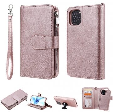 iPhone 12 Pro Zipper Wallet Magnetic Detachable 2 in 1 Case Rose Gold