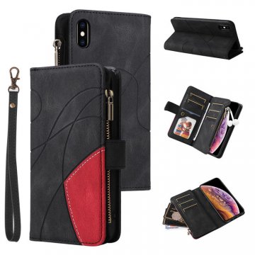 iPhone XS Max Zipper Wallet Magnetic Stand Case Black