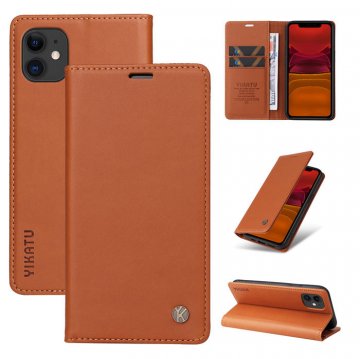 YIKATU iPhone 11 Wallet Kickstand Magnetic Case Brown